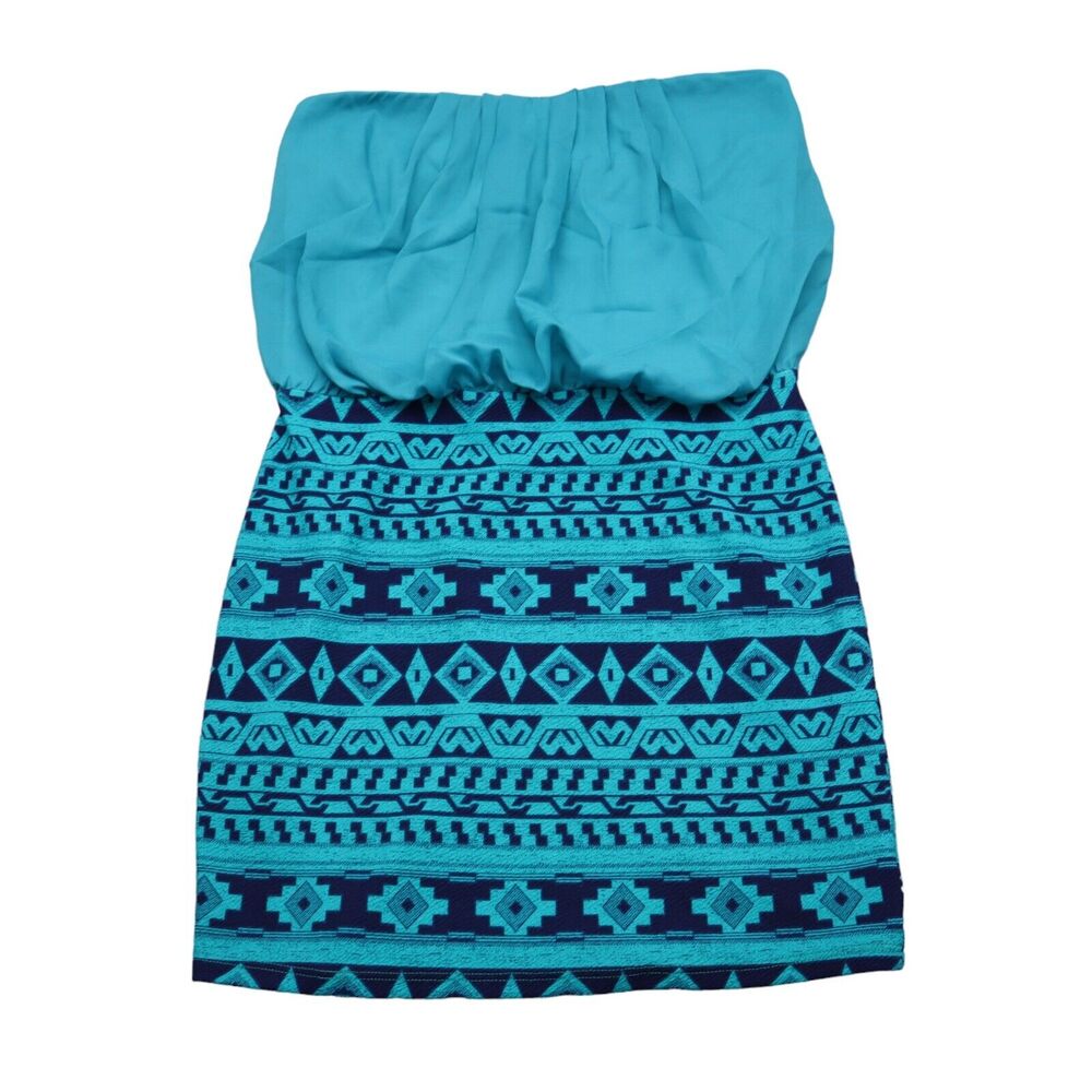 Kimcine Dress Womens M Blue Strapless Tube Fair Isle Mini Length Mini Dress